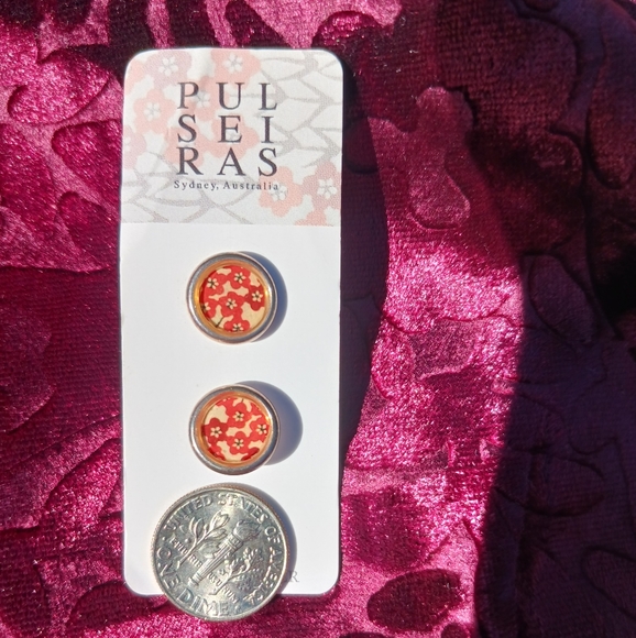 NEW Flower Button Earrings Red Yellow Sustainable Pulseiras Australia - Picture 7 of 7